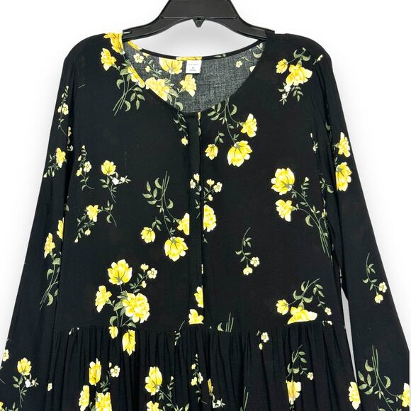 Old Navy Tiered Floral Maxi Dress M Black Pockets Prairie Dark Cottagecore Boho - Picture 3 of 15